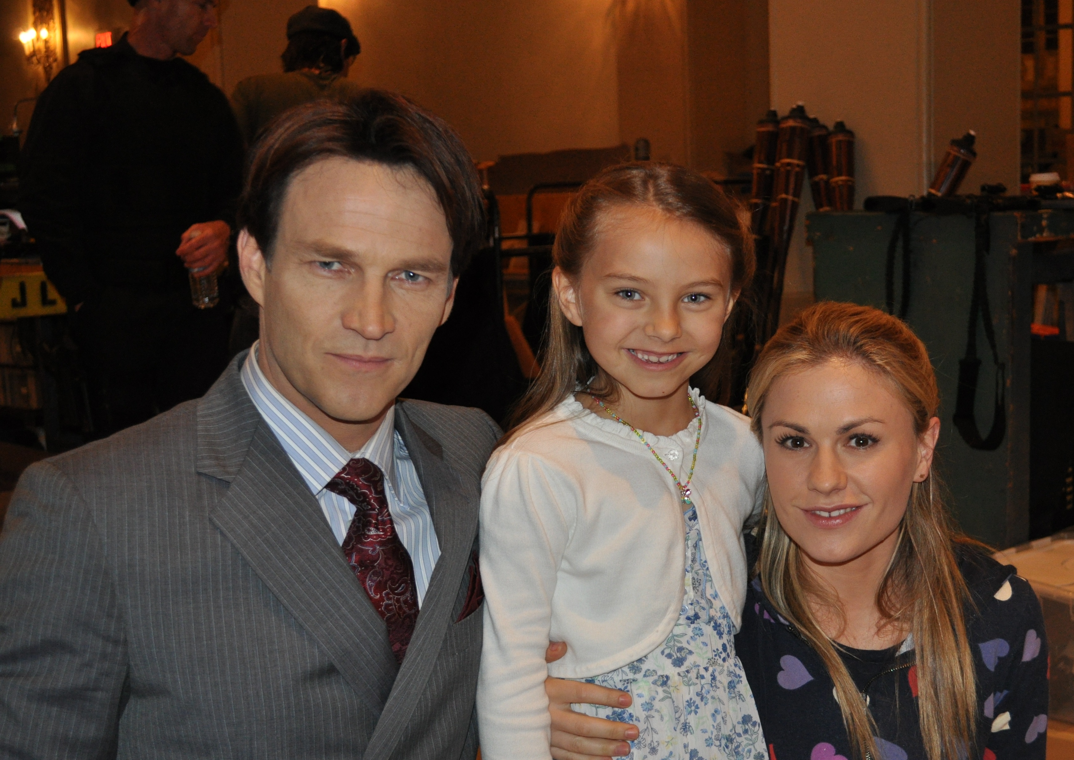 Stephen Moyer, Caitlin Carmichael and Anna Paquin on set of True Blood May 2011