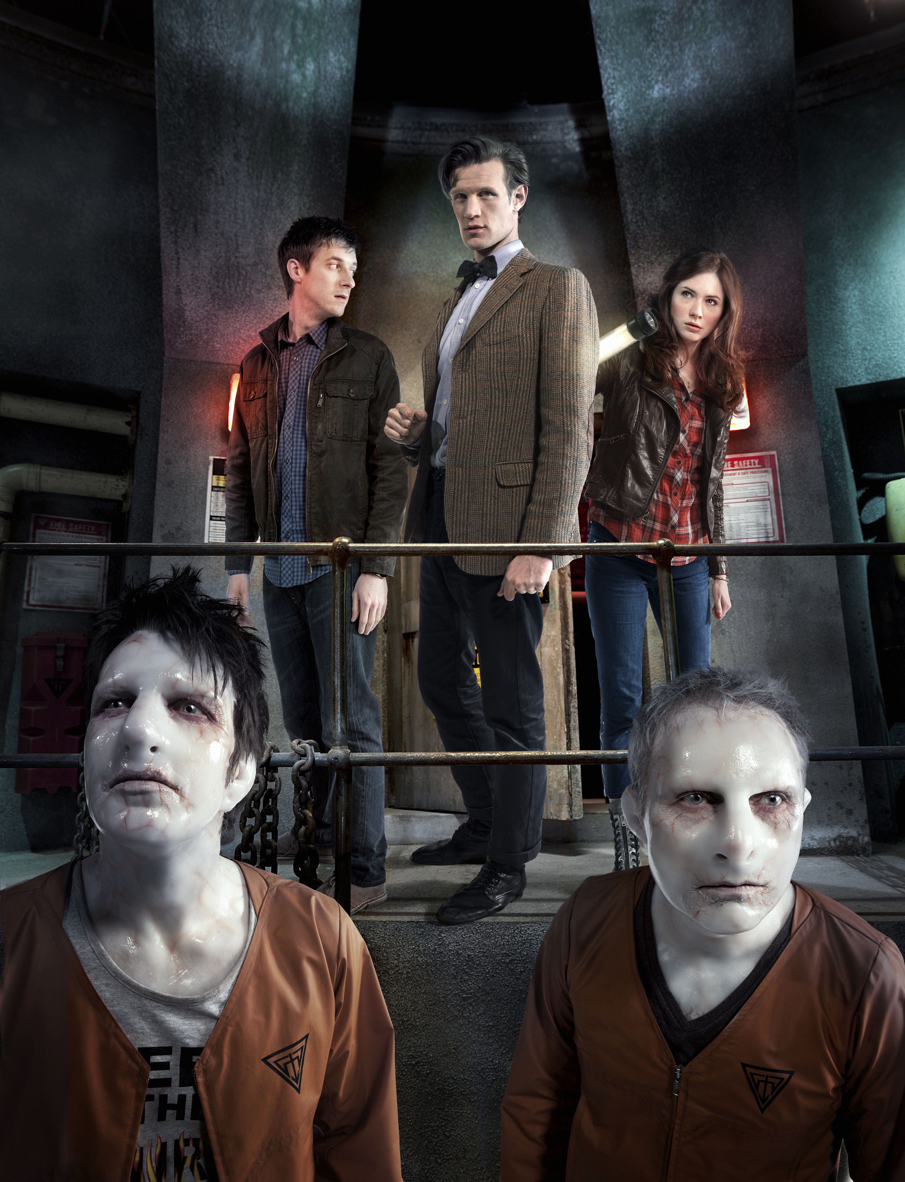 Marshall Lancaster, Mark Bonnar, Matt Smith, Karen Gillan and Arthur Darvill in Doctor Who (2005)