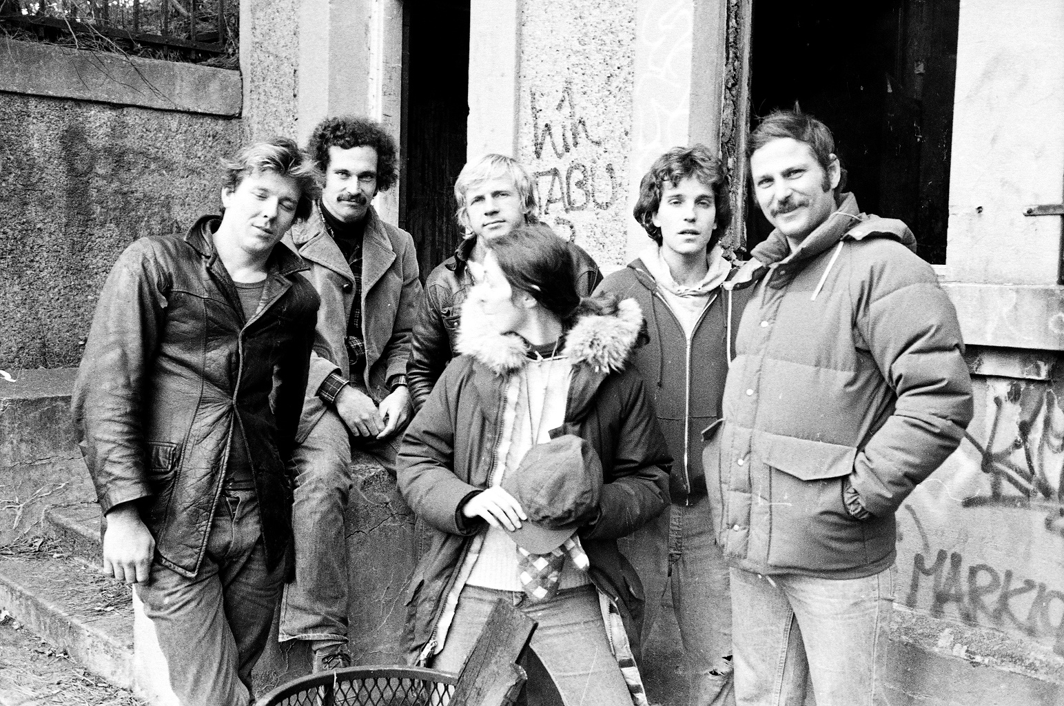 On location in the Bronx, New York during the making of William Reilly's NYU student film STREET WISE. Left to Right Mickey Rourke, Walter Vogt, Anatoly Davydov, Susan McBride and Joseph Dellolio