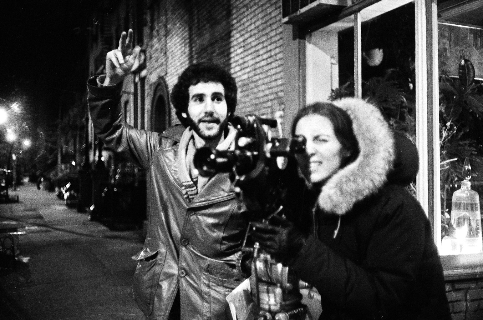 Director Jeffrey Wisotsky lines up a shot in Greenwich Village with cinematographer Susan McBride for his NYU student film, THE FORTUNE TELLER.
