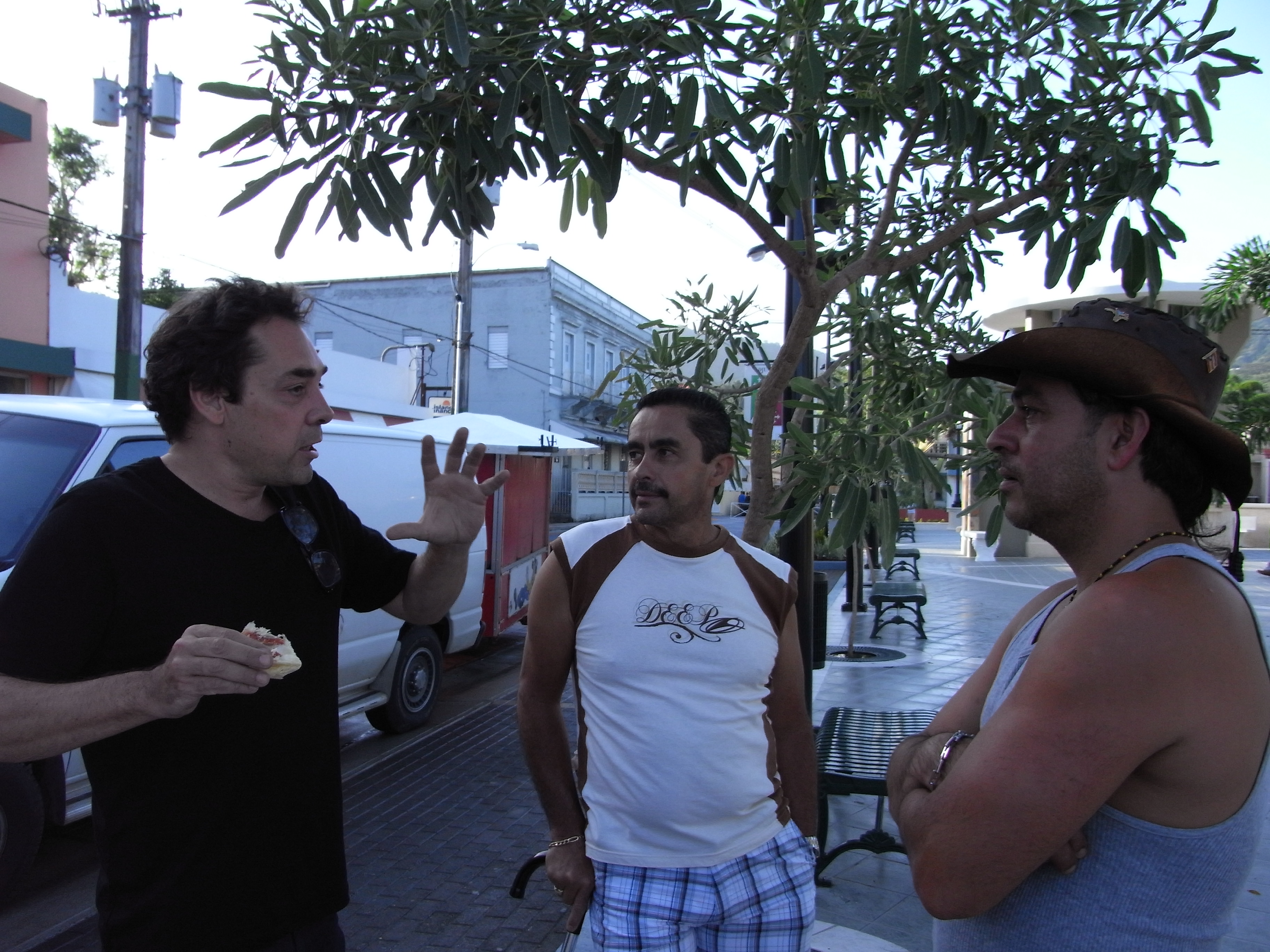Alex Wolfe speaks with townspeople during the making of Last Harvest.