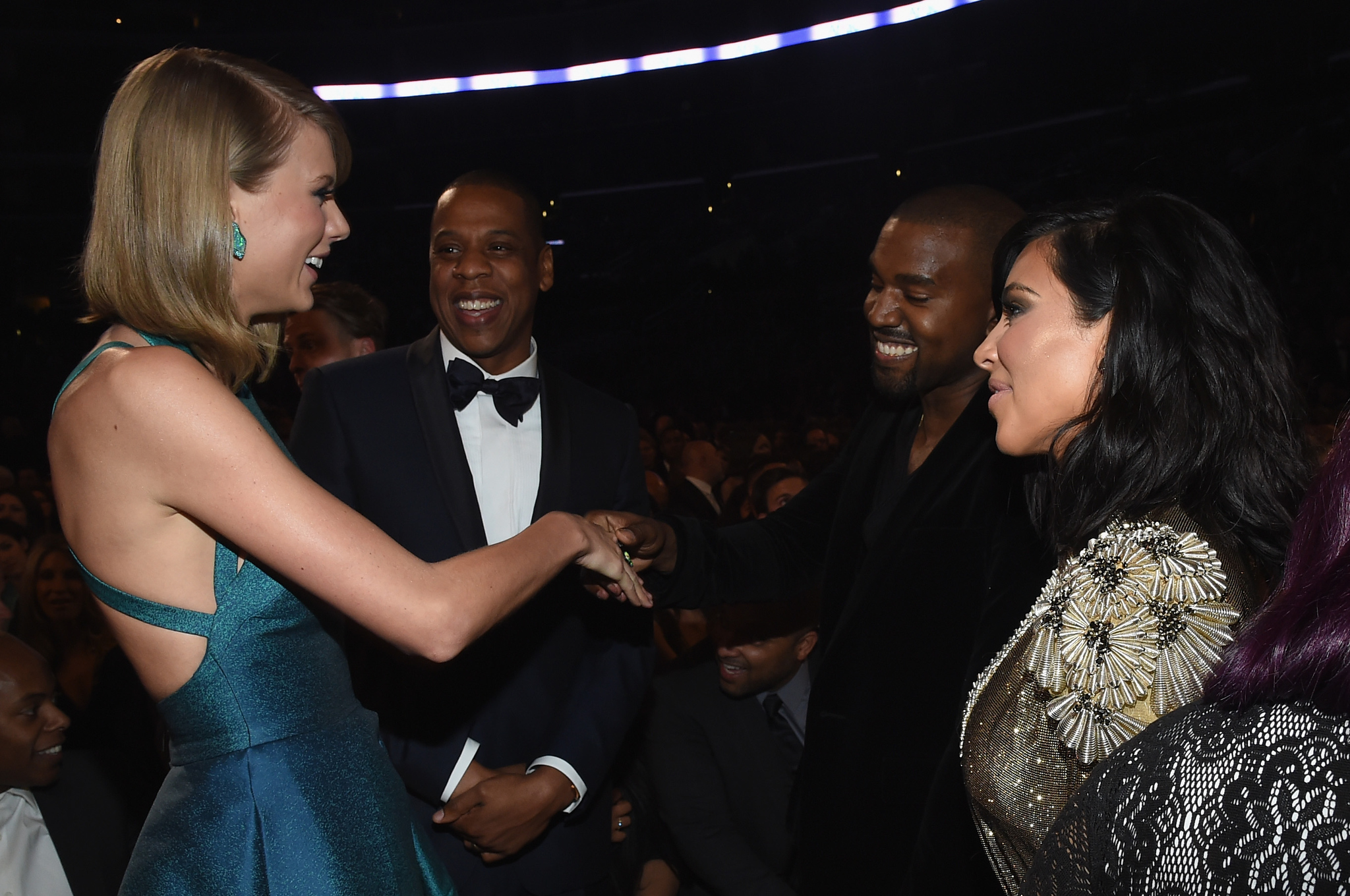Jay Z, Kanye West, Taylor Swift and Kim Kardashian West at event of The 57th Annual Grammy Awards (2015)