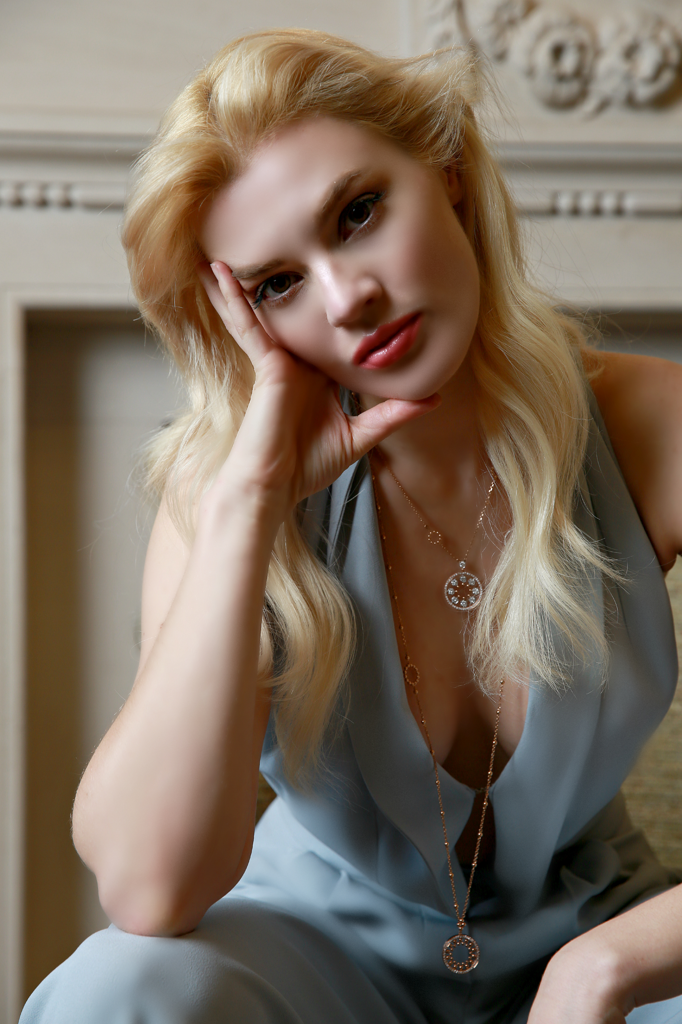 Charlotte Radford, in feature article wearing diamond pendant by Boodles of Bond street..
