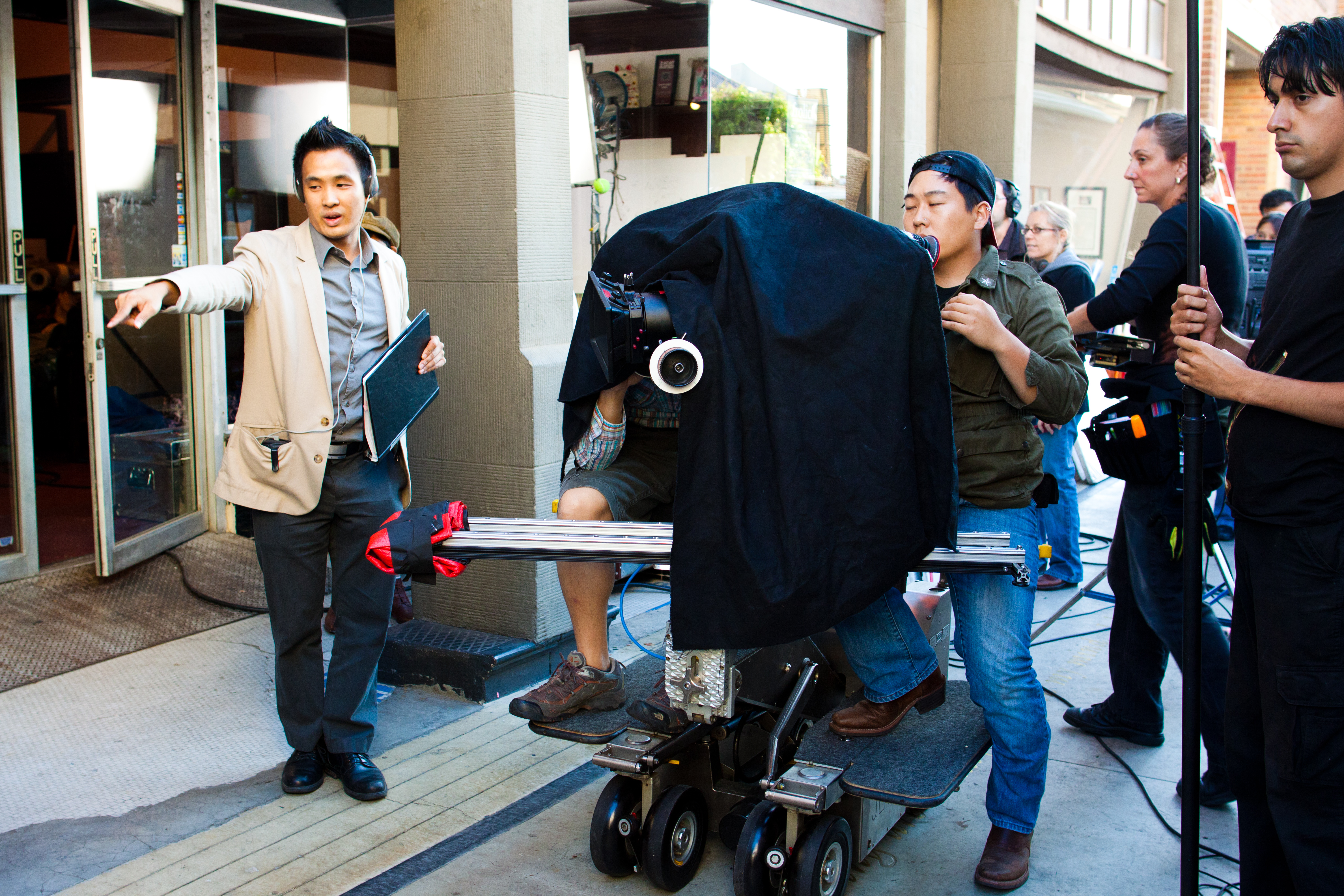 Director Jeffrey Gee Chin on 1st Street Little Tokyo with his crew.