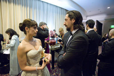 Oscar® winner Penelope Cruz and Adrien Brody backstage during the live ABC Telecast of the 81st Annual Academy Awards® from the Kodak Theatre, in Hollywood, CA Sunday, February 22, 2009.