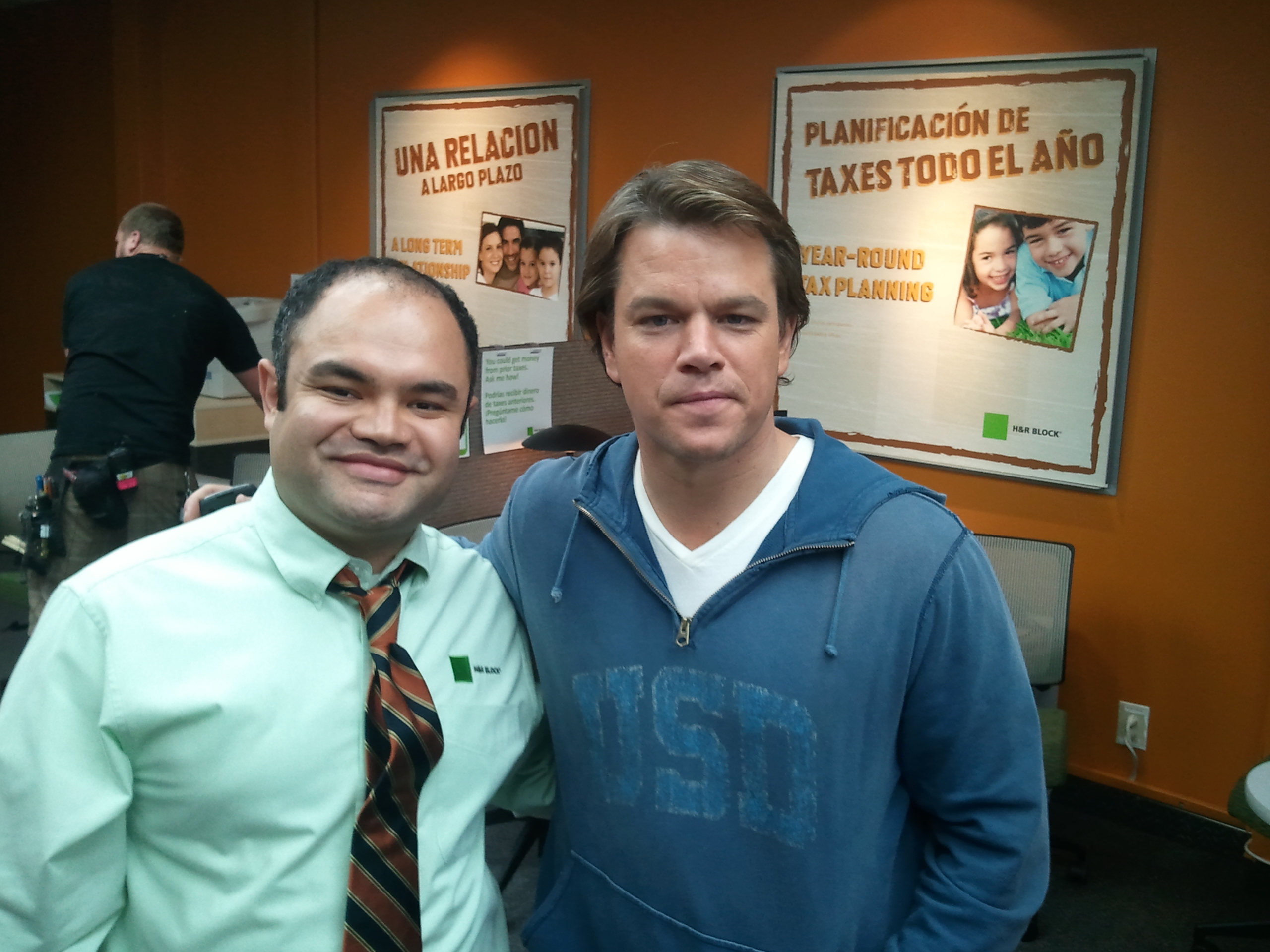 Erick Chavarria and Matt Damon on the set of We Bought a Zoo