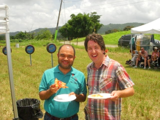 Erick Chavarria and Steve Little on set of Eastbound & Down