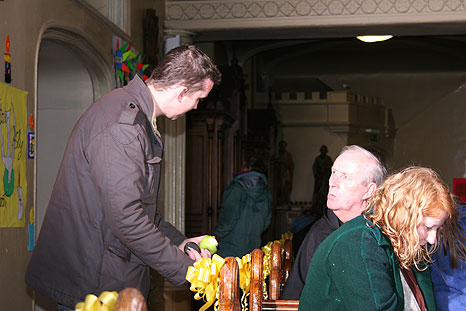 Director Paul Brady talking to actor Eamon Rohan on the set of Janey Mary