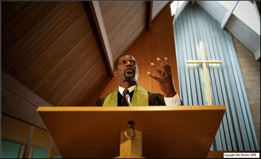 Pastor Curtis Hartman (Jay DeVon Johnson) delivers a rousing sermon in the critically acclaimed independent feature film The Last Soul on a Summer Night--named to Roger Ebert's Top 10 Art Films of 2010. Location: Chicago Heights, IL