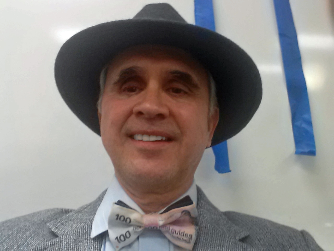 Selfie of Detective Leonard in costume waiting on set of Rigged movie.