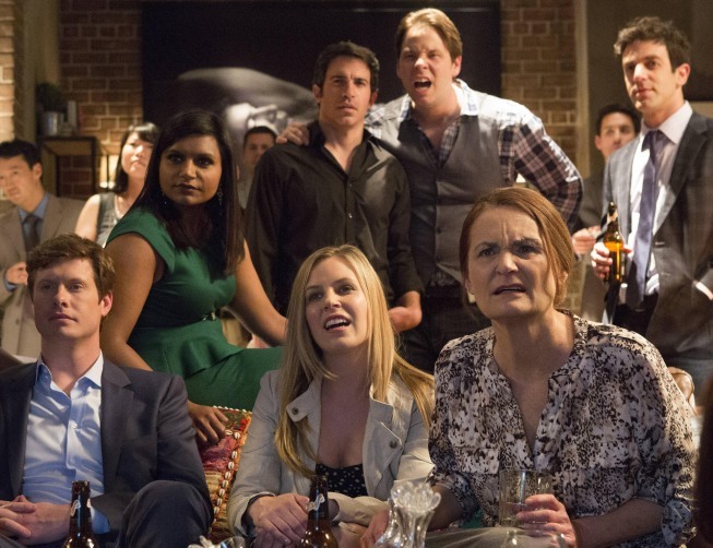 Still of Ike Barinholtz, Beth Grant, Chris Messina, Mindy Kaling, Ed Weeks and Anders Holm in The Mindy Project (2012)