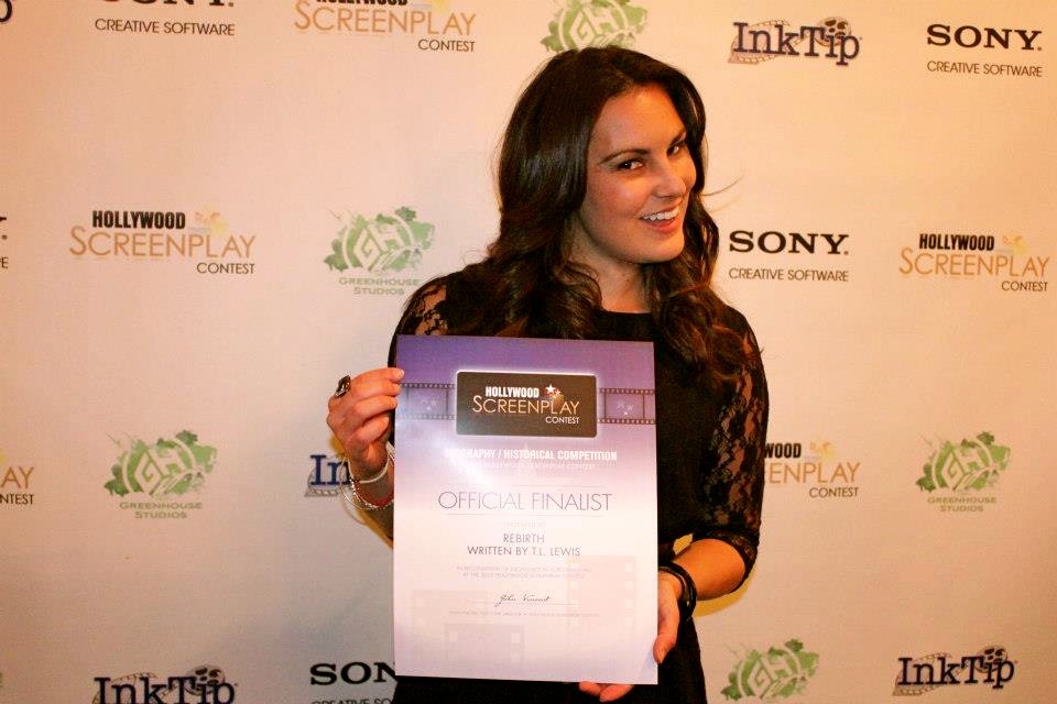 My friend Ashley Alvarado accepting a screenwriting award for me in Burbank.