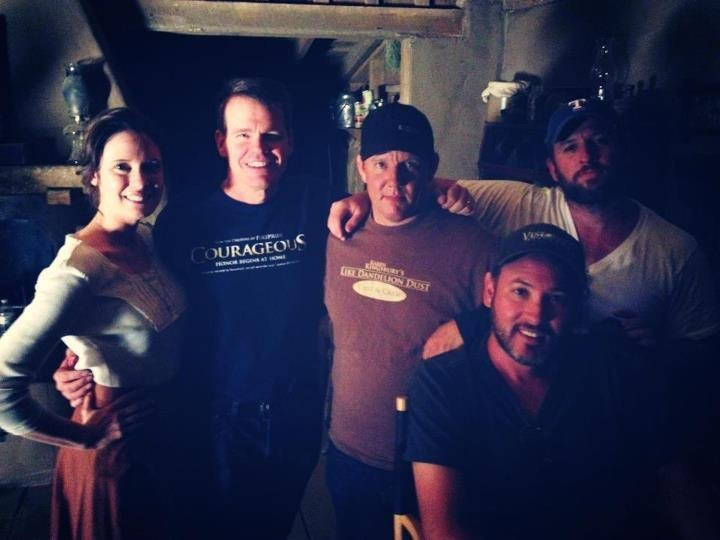 Producer Christopher Morrow on the set of THE REDEMPTION OF HENRY MEYERS with Producers Bobby Downes, Chad Gundersen, Director Clayton Miller, and actress Erin Bethea.