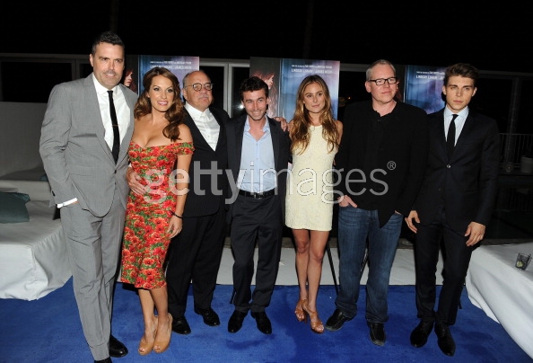 Producer Braxton Pope, actress Tenille Houston, director Paul Schrader, actors James Deen, Amanda Brooks, writer Bret Easton Ellis, and actor Nolan Gerard Funk arrives at the premiere of IFC Film's 'The Canyons' at The Standard Hotel