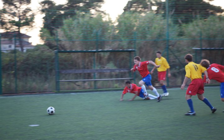 The middle of a heated soccer match in 