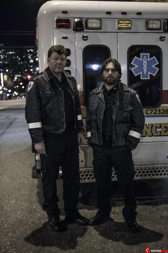 Production still from Glen Chua's 2013 Paramedic Drama 'Echoes of the Night'. Conor Gomez and Robert Sidley
