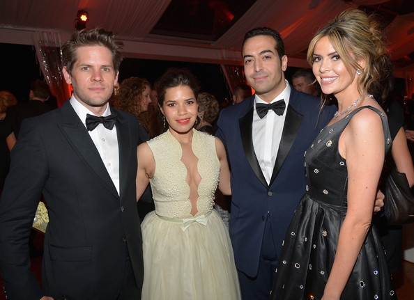 CANNES, FRANCE - MAY 16: Ryan Piers Williams, America Ferrera, Mohammed Al Turki and Carly Steel attend the Dream Works Animation How To Train Your Dragon 2 Cocktail Reception at Baoli Beach on May 16, 2014 in Cannes, France.