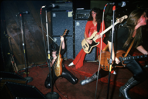 The Runaways (Joan Jett, Jackie Fox, Lita Ford) performing at CBGB in New York City on August 2, 1976