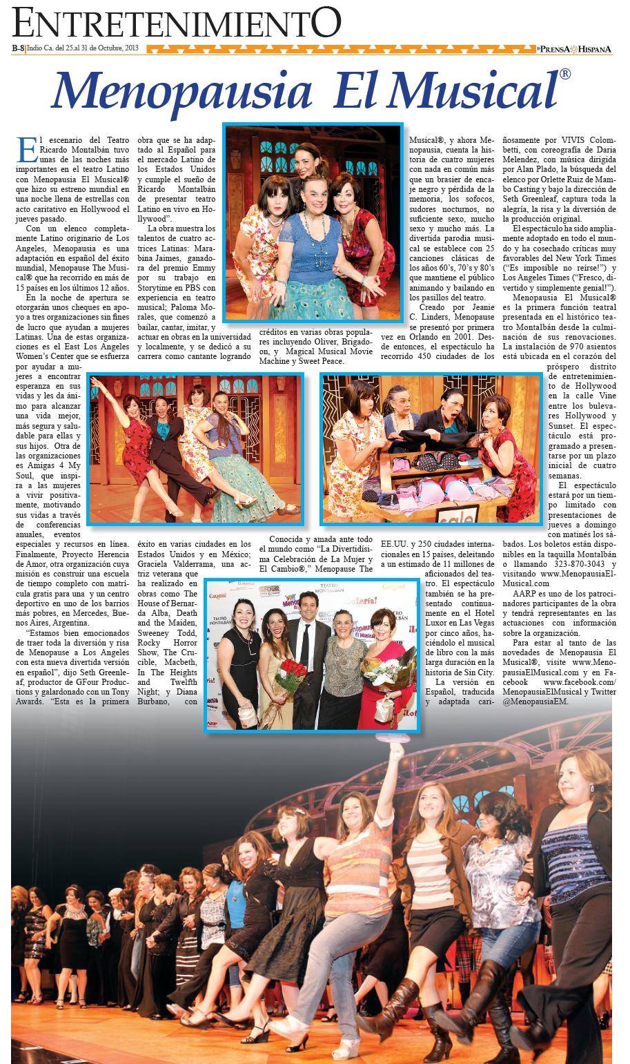 La Prensa Newspaper. Menpausia El Musical. Review.