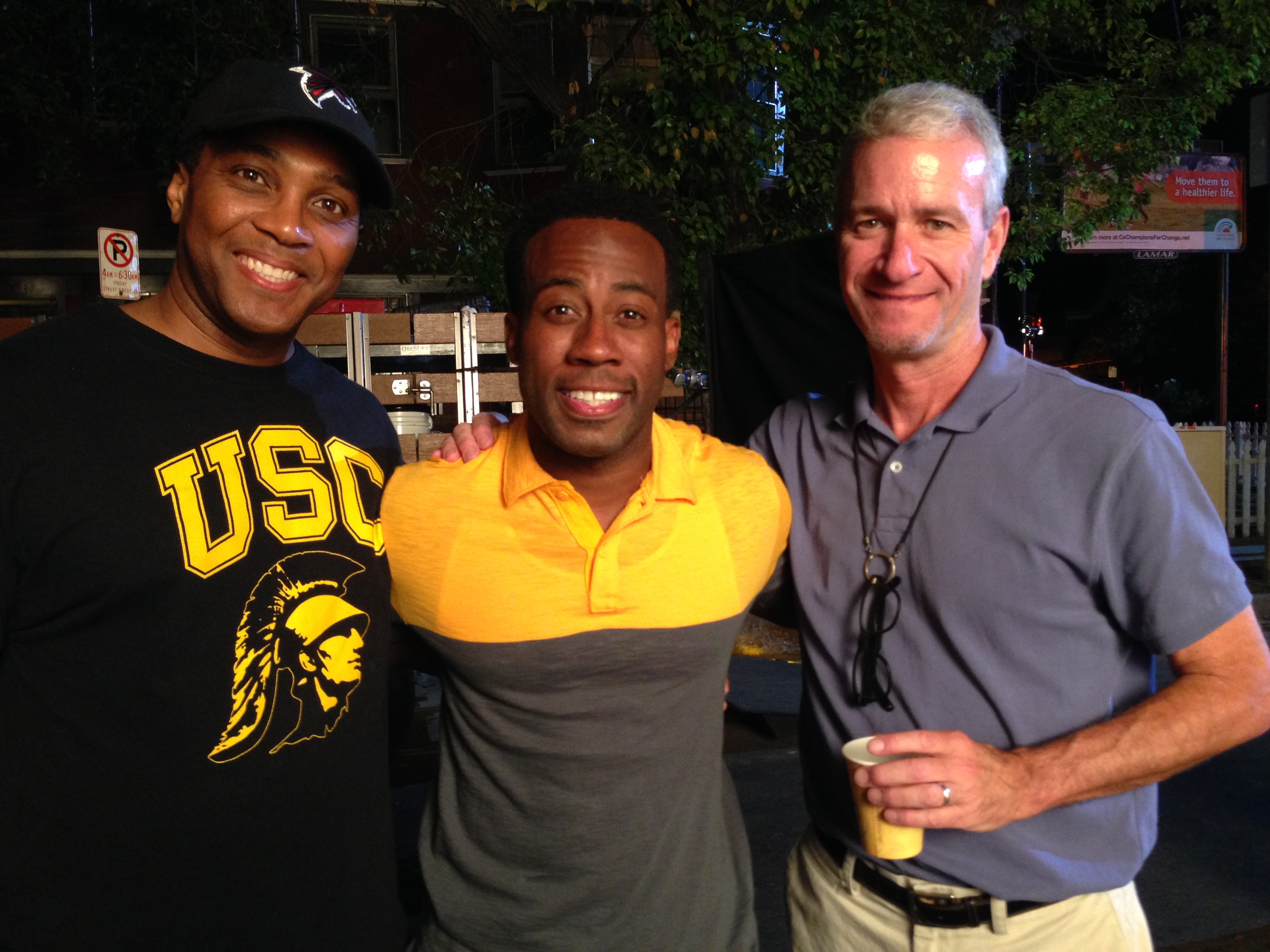Writer Devon Greggory, Actor Bam Hall and director Alec Smight on set of CSI: Cyber