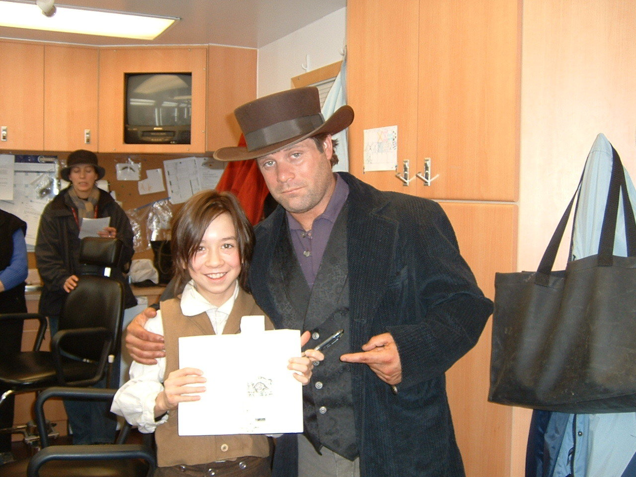 On the set of INTO THE WEST, Dec 2004; Samuel Patrick Chu and Sean Astin