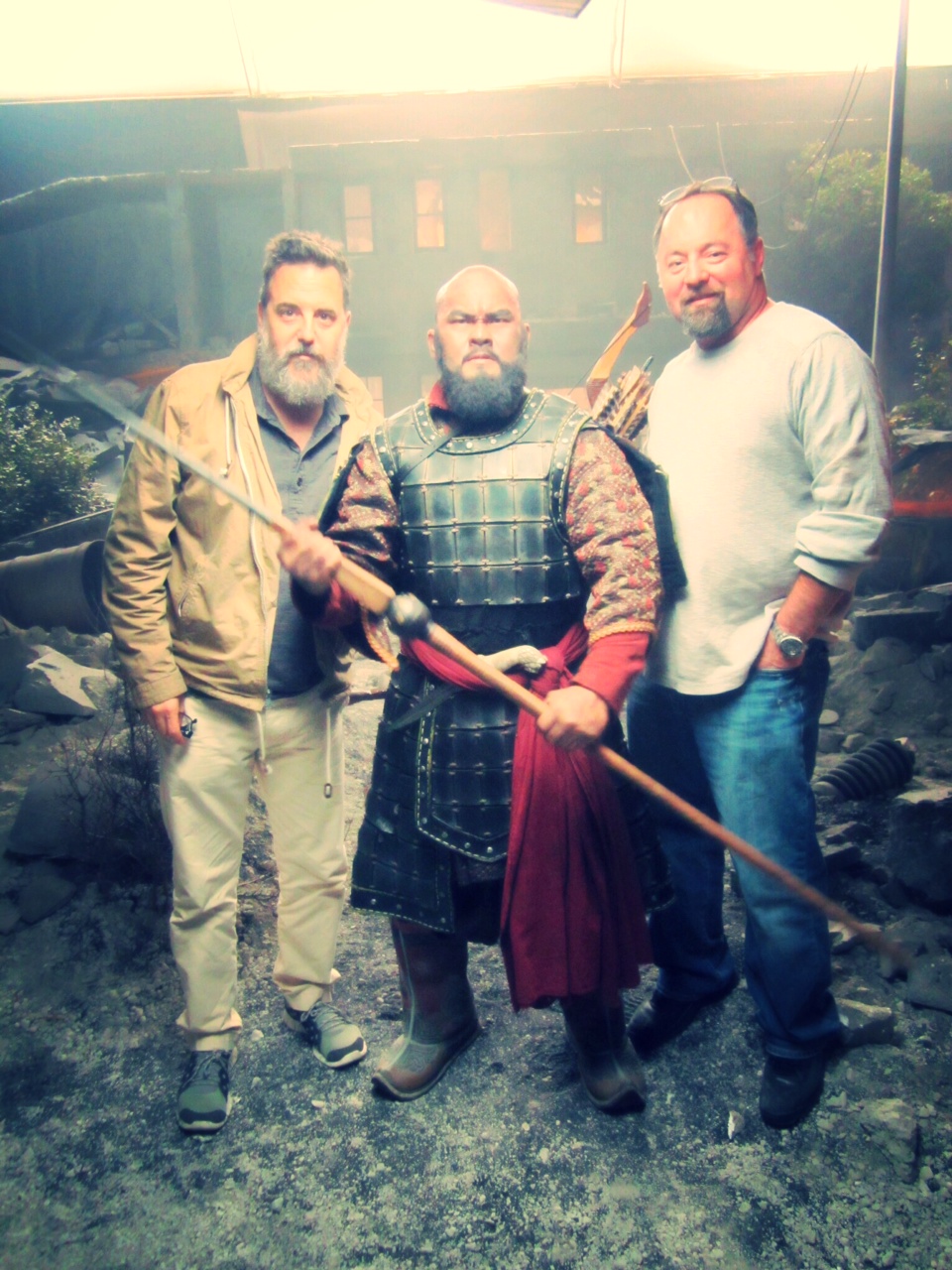 Marcus Natividad as Genghis Khan The Mongol Warrior with Director Mark Romanek and DP Cinematographer Jeff Cronenweth on set of CALL OF DUTY: GHOSTS by ACTIVISION.