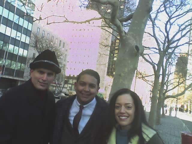 Aaron Staton, Edwin Garcia and Shirley Roeca at the set of Guerrilla,UN, New York January 2006.