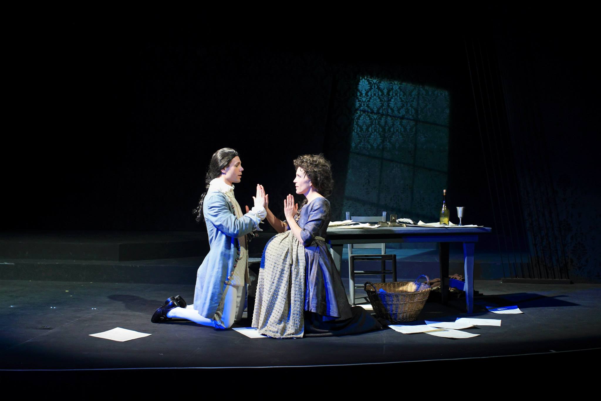 Wolfgang and Constanze play a game. North Carolina Stage Company & ACT co-production of 'Amadeus'.