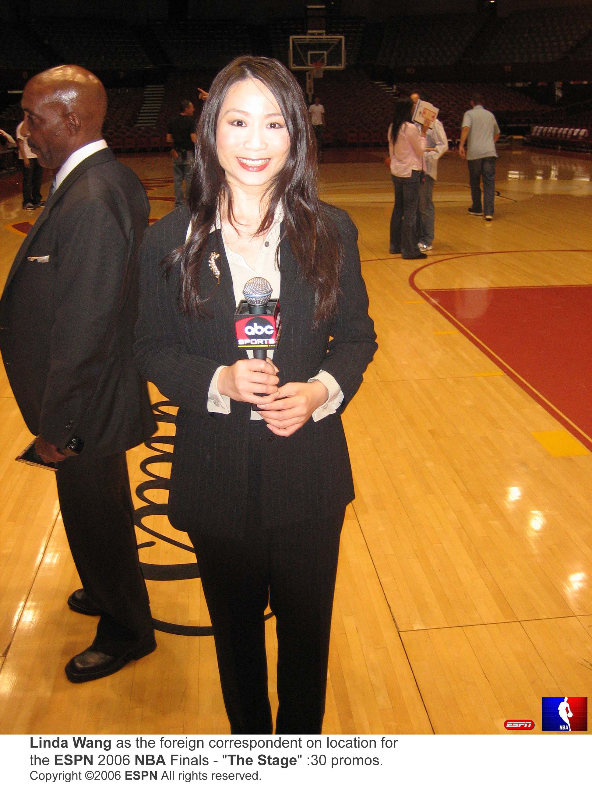 Linda Wang as the foreign correspondent on location for the NBA Finals.