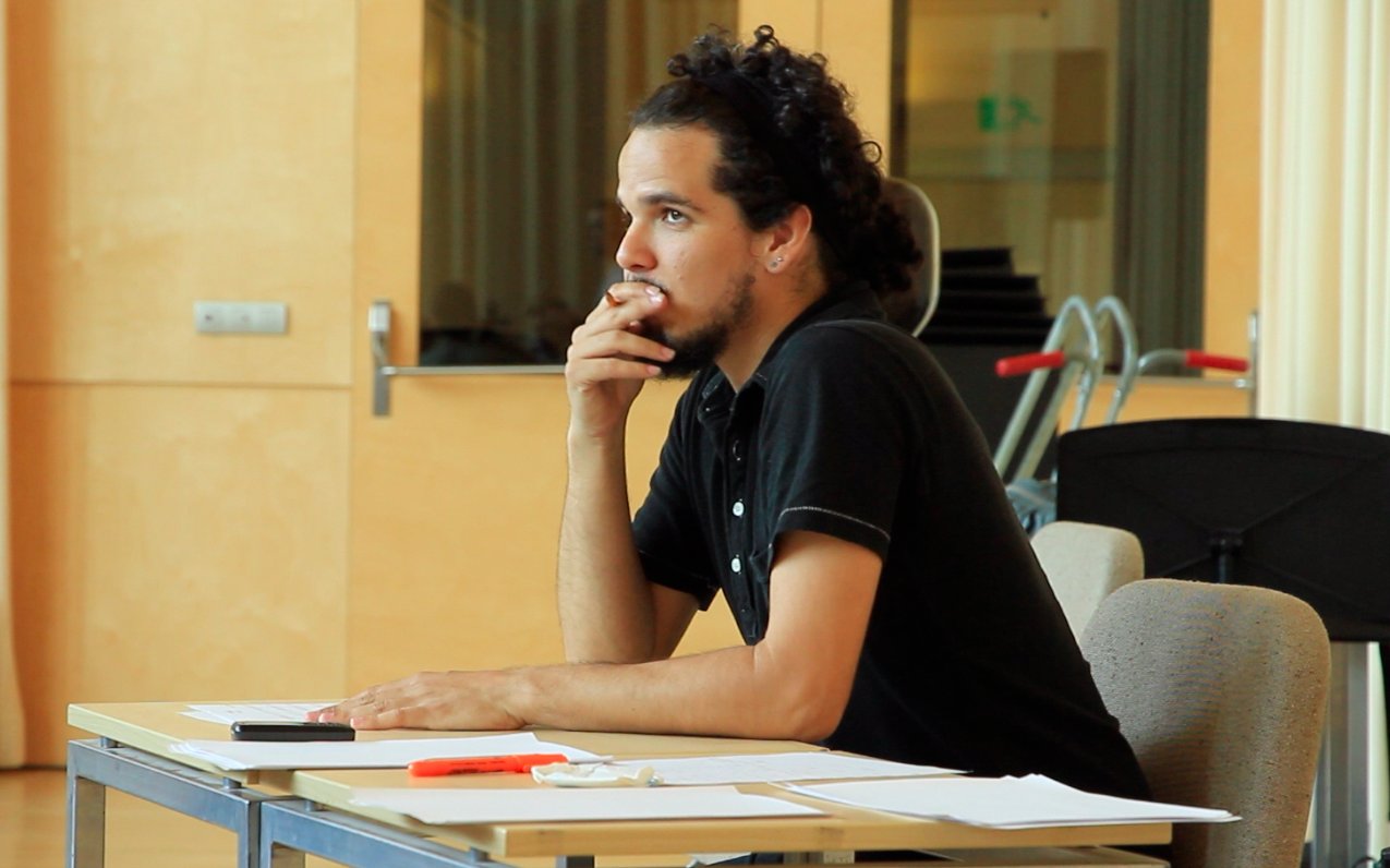 E. Bayoán at the recording session of his music for the short film 