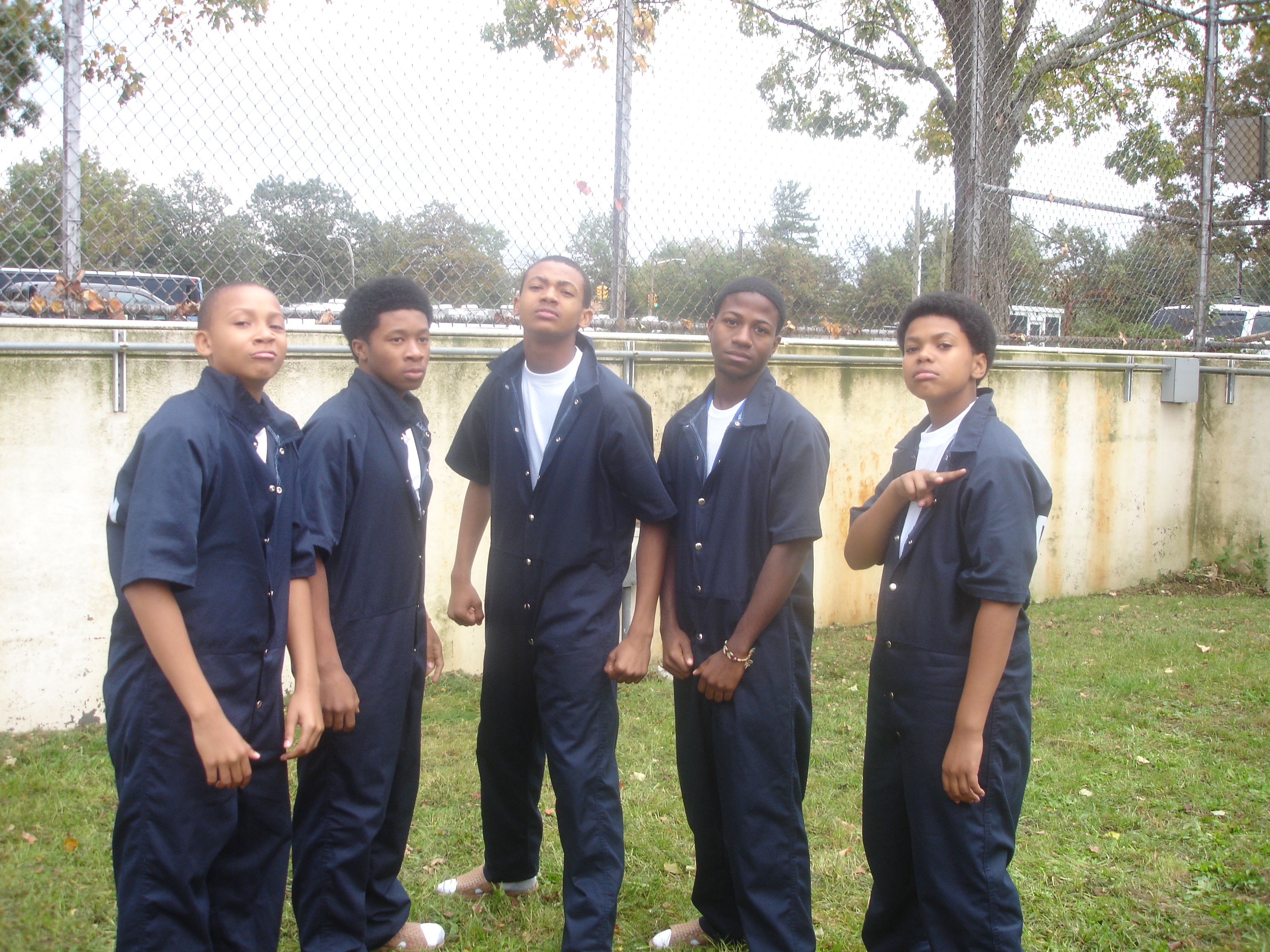 Germir Robinson(Far left), Lerone Jones, Gerold Robinson, Jr.(middle) Aaron Dorsey and Jermaine Robinson(far right) on set of Director Spike Lee's HBO TV Pilot 