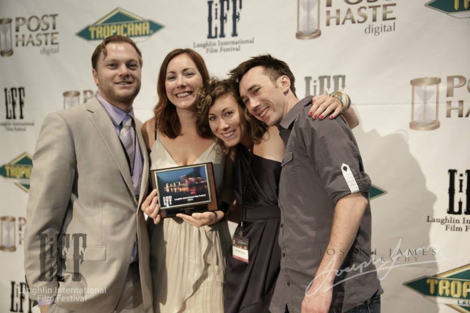 After winning Best Comedy, with LiFF Festival Director Erik Puhm, Malani Coomes, Rachel Coomes, and Jonathan Coomes