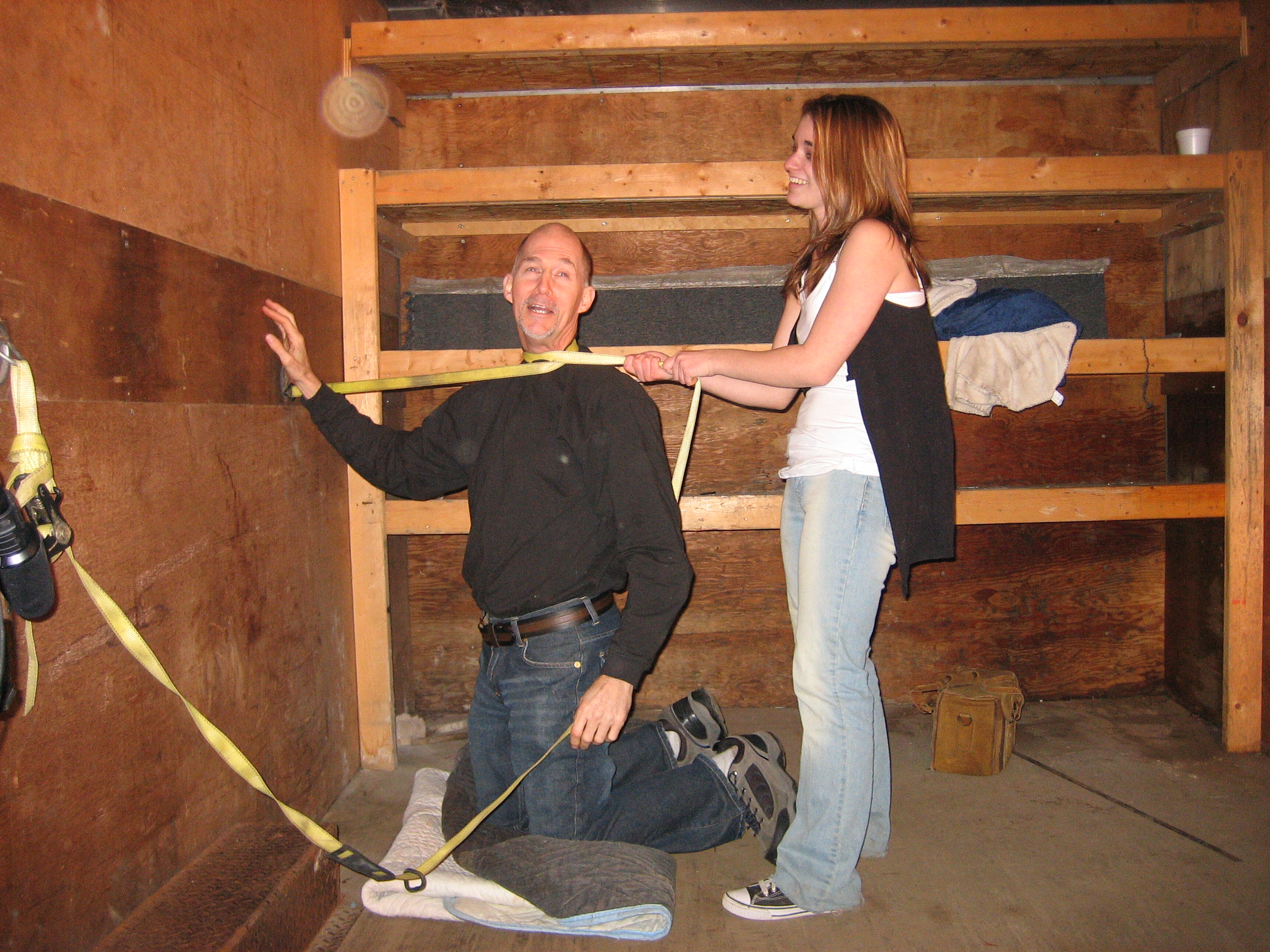 On the set of ICE Agent, Caitlin Noah having a little fun with Director Ray O'Neill