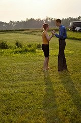 Katlyn with Doug Jones between takes on the set of My Name Is Jerry