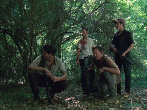 Still of Norman Reedus, Andrew Lincoln, Jon Bernthal and Steven Yeun in Vaiksciojantys negyveliai (2010)