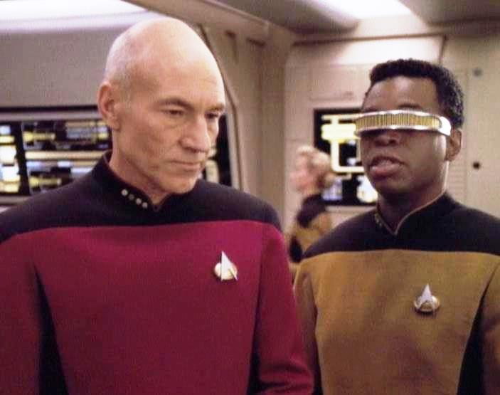 Star Trek: The Next Generation 5th Season Episode Hero Worship - Patrick Stewart and LaVar Burton in foreground