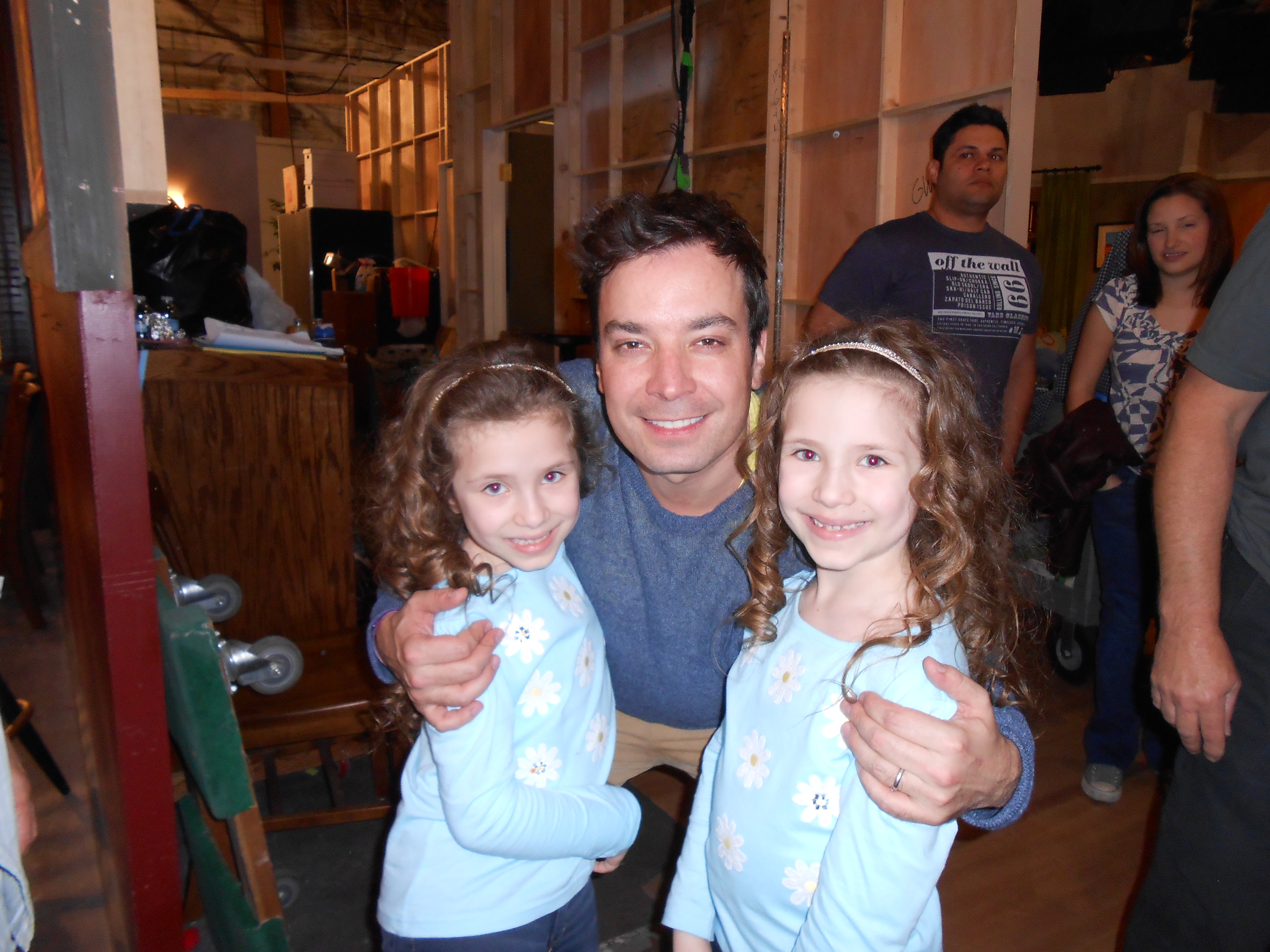 Bianca and Chiara Dambrosio with Jimmy Fallon on set of ( DILFs) Guys with kids. April 2012