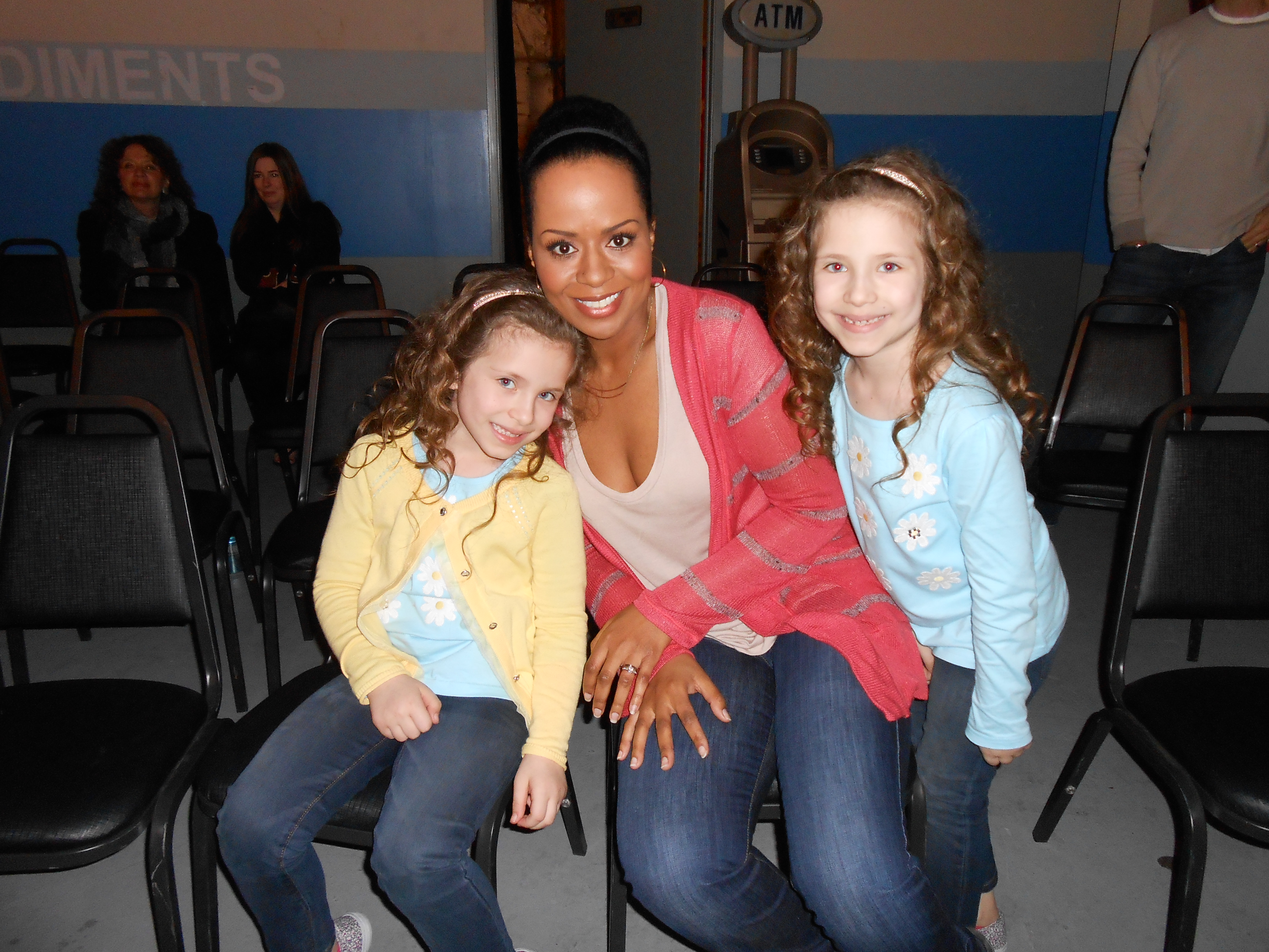 Bianca and Chiara Dambrosio on set of Guys with Kids with Tempestt Bledsoe. March 2012