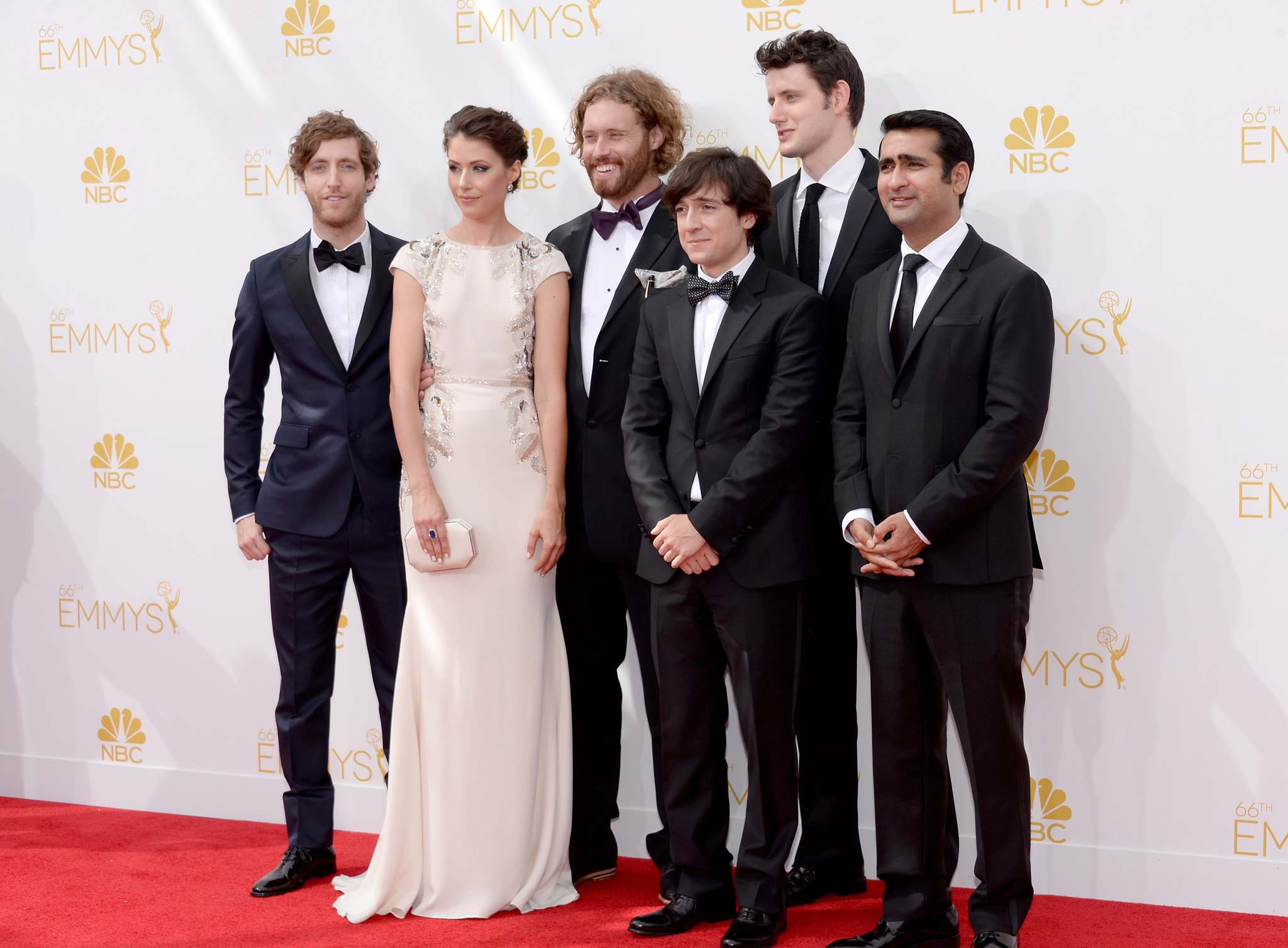 Amanda Crew, Zach Woods, T.J. Miller, Thomas Middleditch, Josh Brener and Kumail Nanjiani at event of The 66th Primetime Emmy Awards (2014)