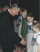 Piers Stubbs meeting Prince Charles after performing for him at the Royal Variety Show.