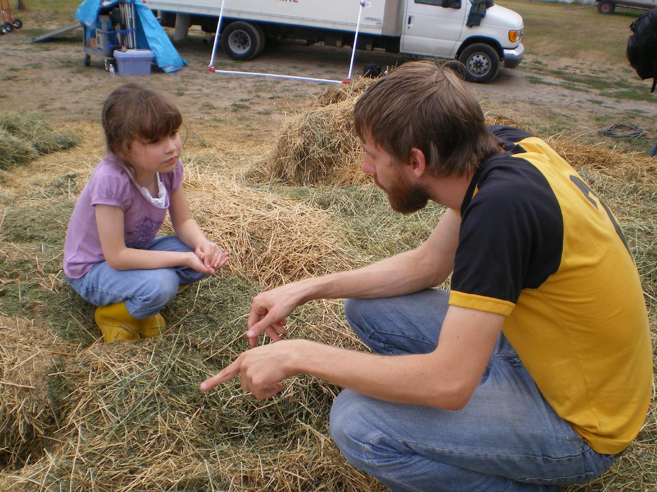 Mark Van deVen and Amariah Faulkner on set Us Chickens