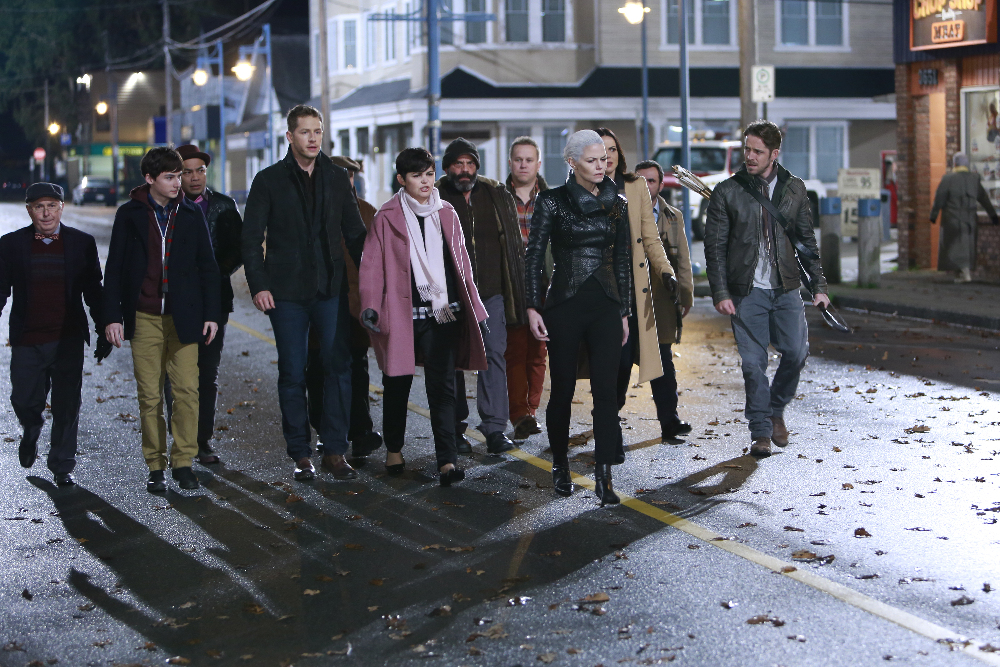 Still of Ginnifer Goodwin, Sean Maguire, Jennifer Morrison, Lana Parrilla, Jared Gilmore and Josh Dallas in Once Upon a Time (2011)