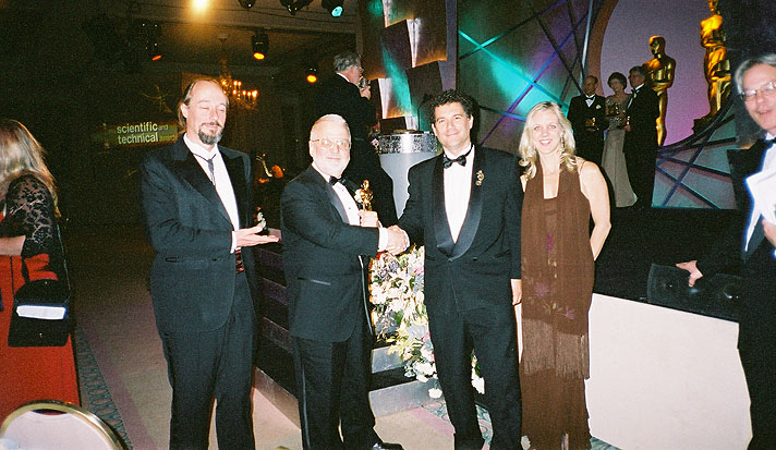 Academy Awards Scientific/Technical Awards Dinner, Feb. 14, 2004, Ritz Carlton, Pasadena. Tom Barron, Bill Tondreau (award winner), Michael Karp, Kate McCallum, and Joe Lewis.