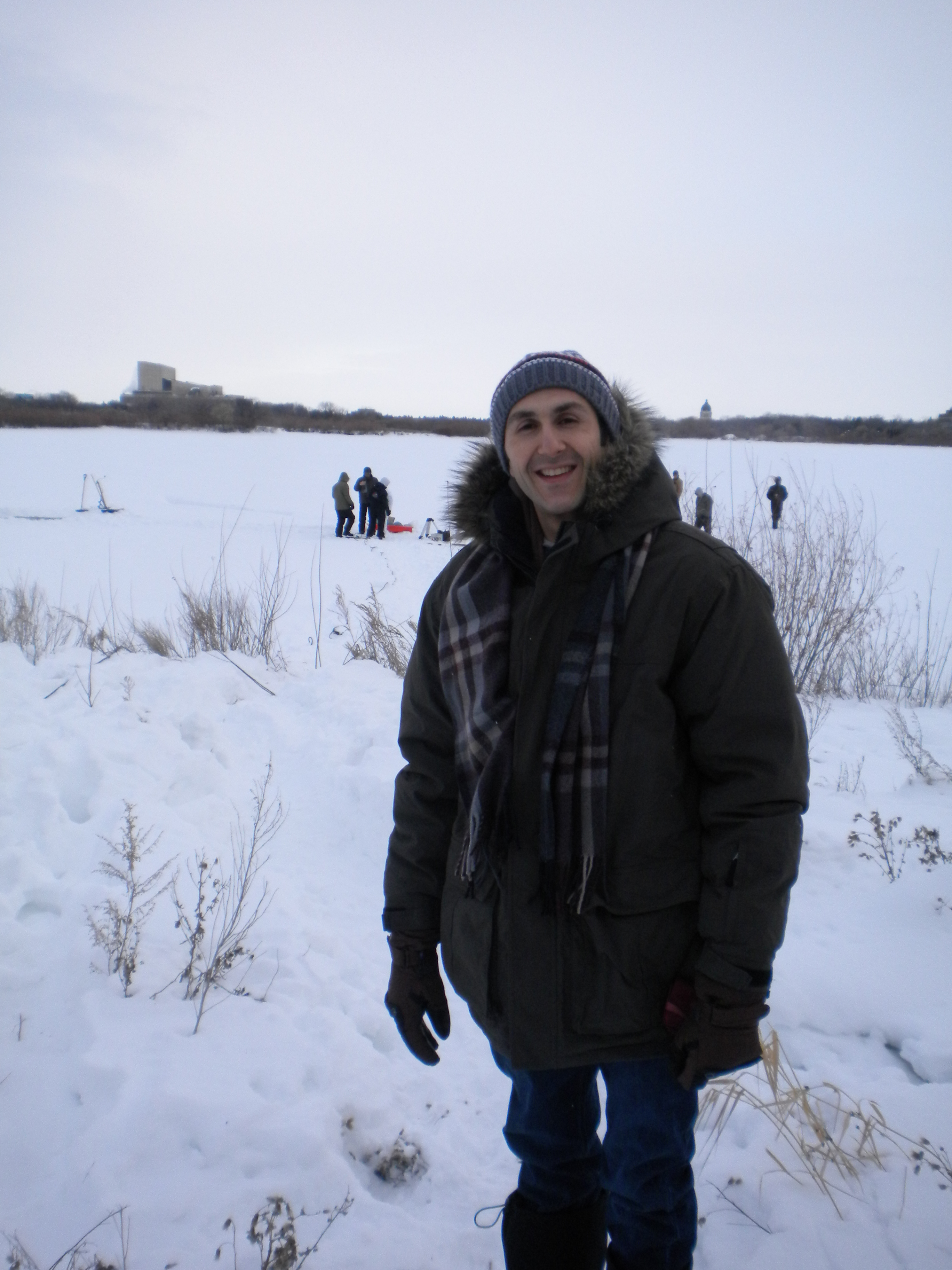 On the set of a frozen lake in Regina, Saskatchewan about to do a Polar Bear Swim for the shoot!