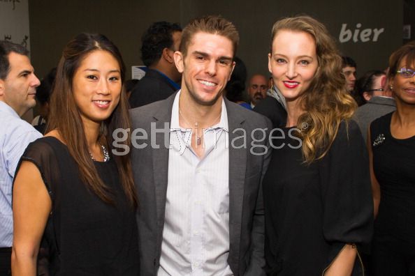 Aryn Cole with actor/producer Josh Folan and Pauline Kim at UCP of NYC's SANTA PROJECT PARTY at Bier International