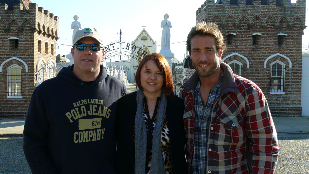 L-R: Leon Dunn, Laura Dunn, Johnny Strong. On location 