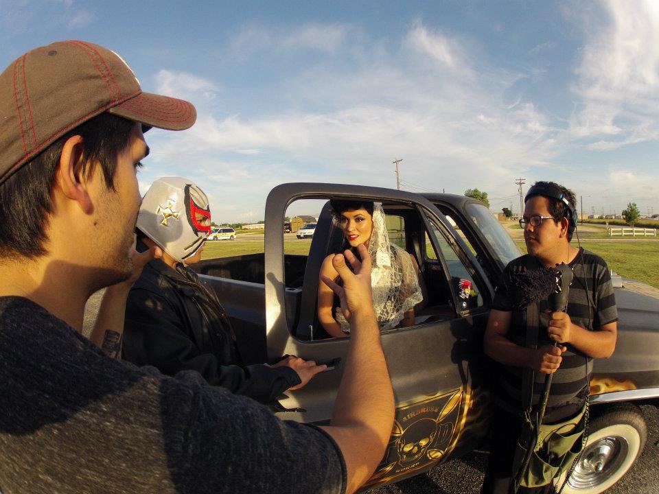 Eduardo A. Tobias, Raymond Tostado & Elle LaMont on the set of El Güey (production still) 2013