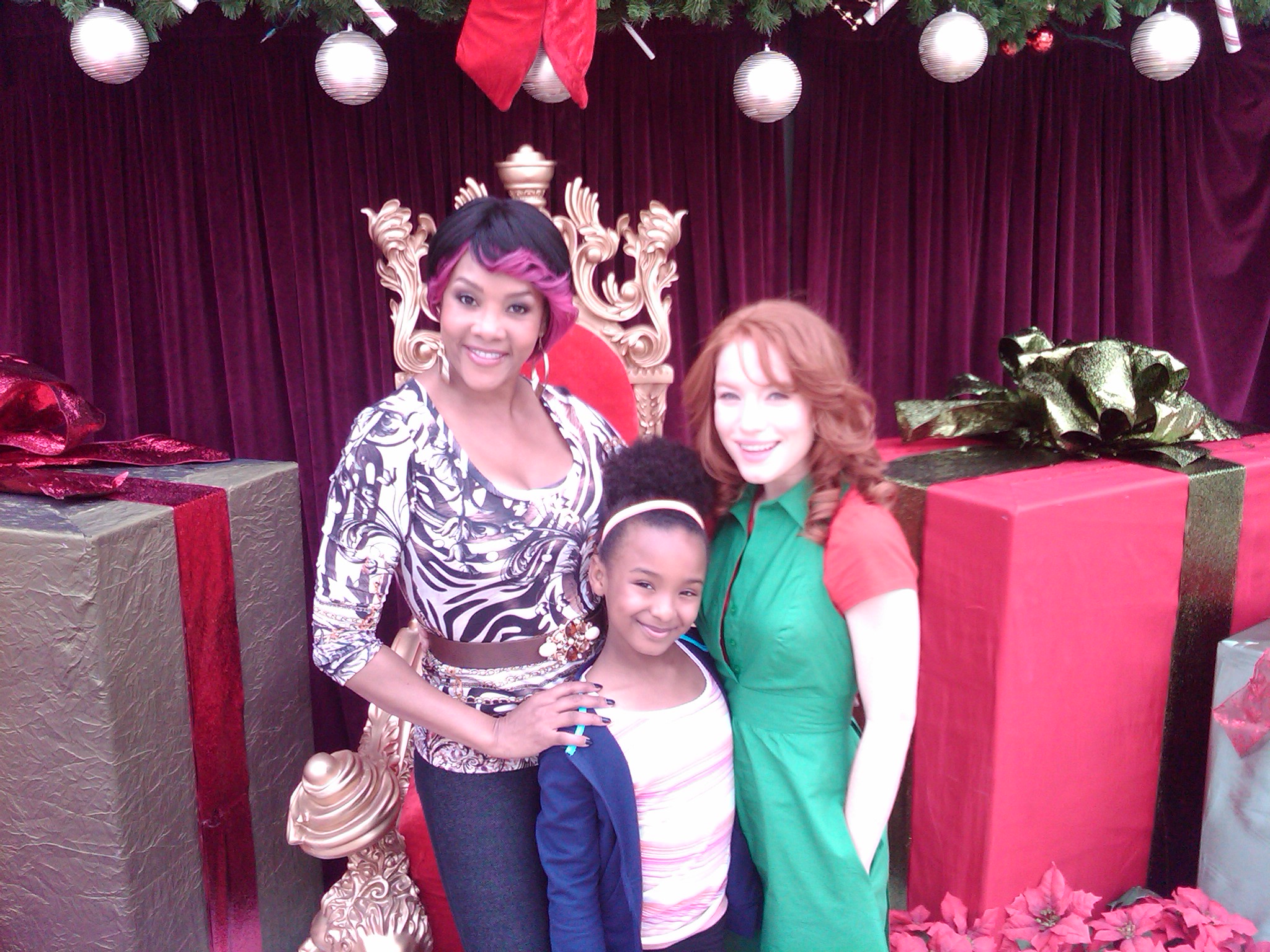 Vivica A fox,Maria Thayer and Nay Nay Kirby on set of Annie Claus