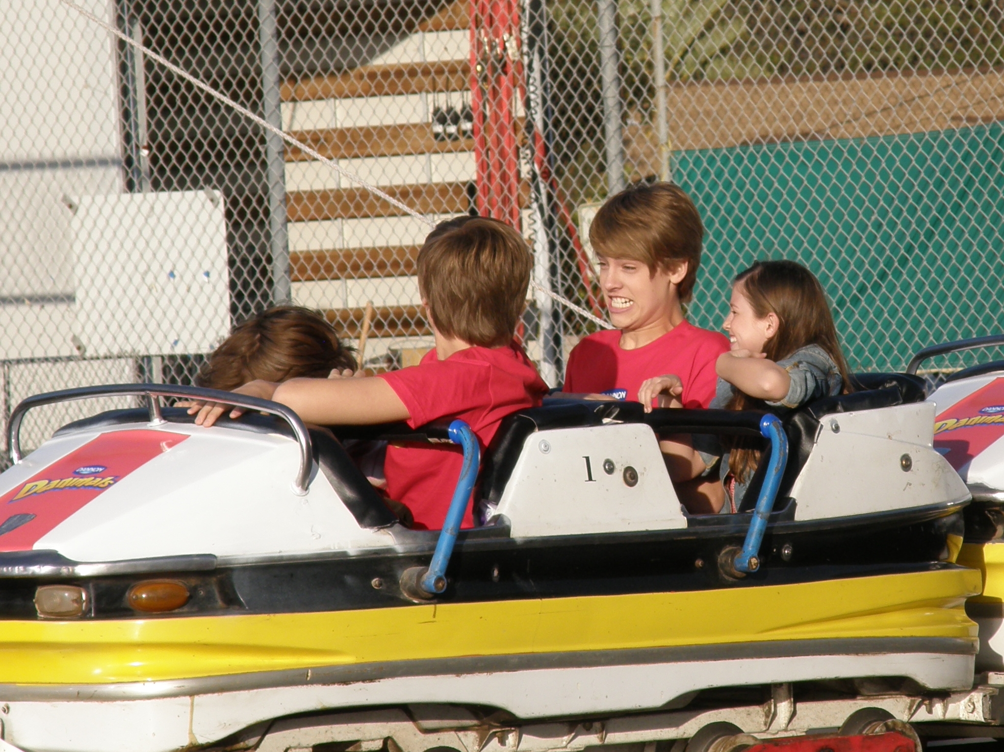 on set- Dylan and Cole Sprouse and Krystal Gauvin