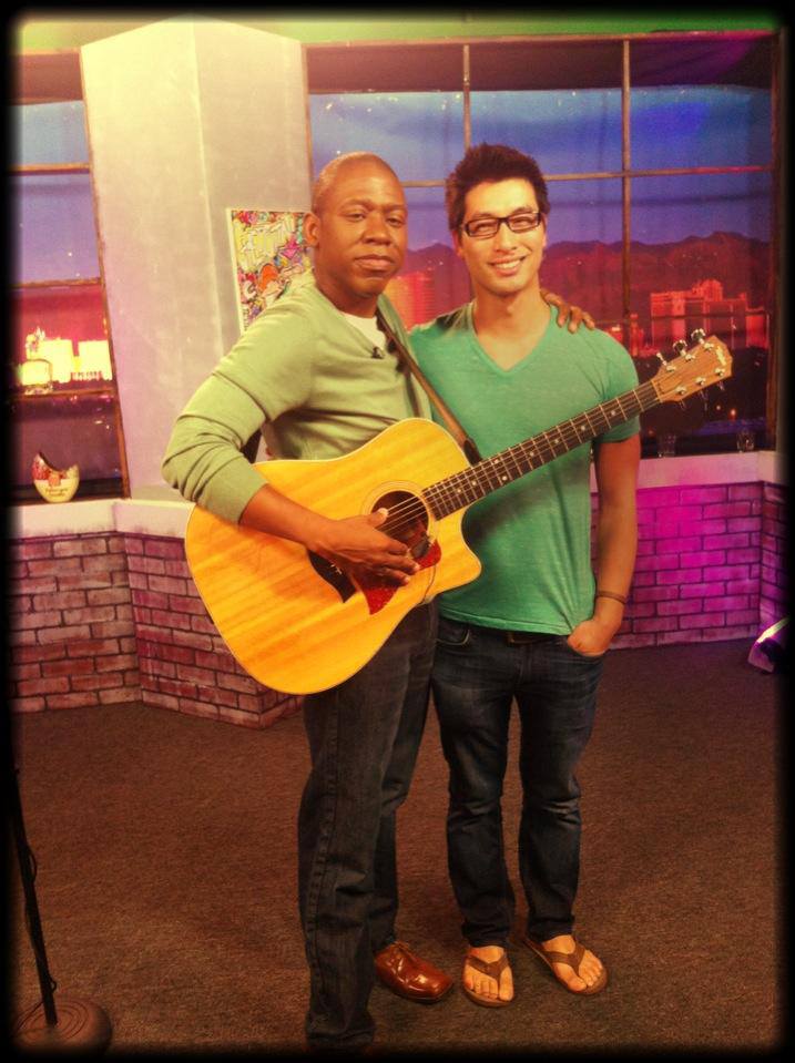 Will Edwards swapped his glasses for musical guest Daniel Park's guitar after he performed on The Will Edwards Show.